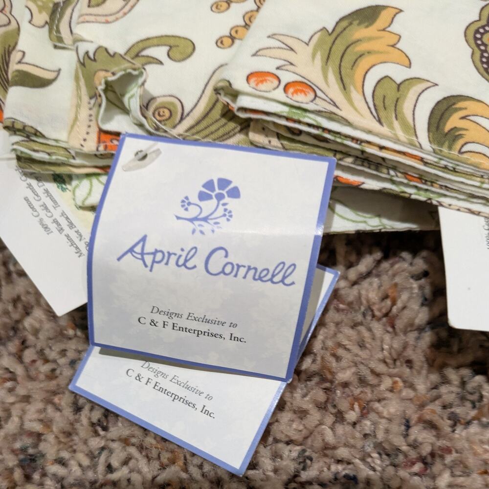 April Cornell Napkins Floral Garden Reversible Ivory Green Dinner New Set 4 - Picture 5 of 6